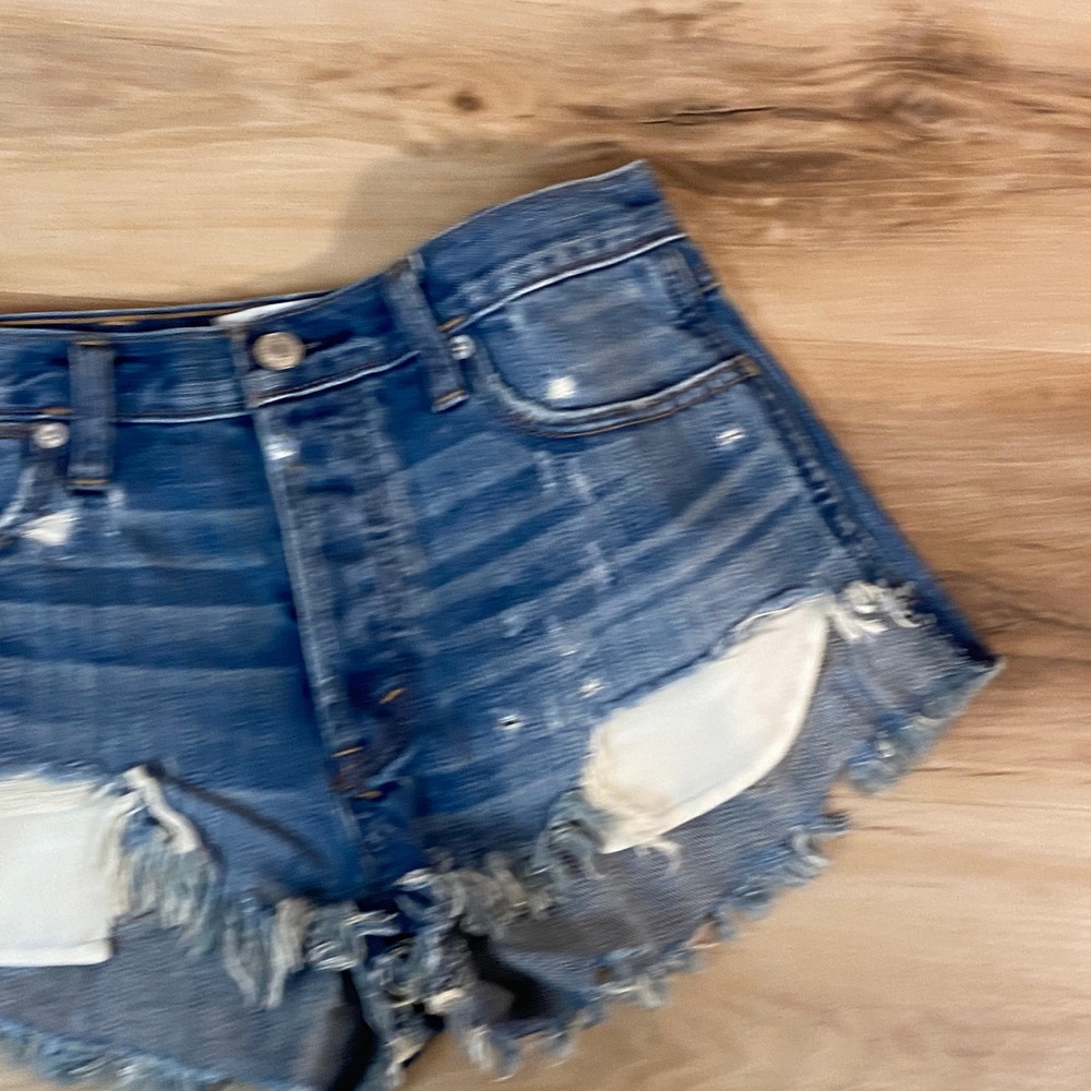 Abercrombie & Fitch Festival Denim Shorts High Rise Distressed Frayed Hem Sz 0 - Picture 3 of 8